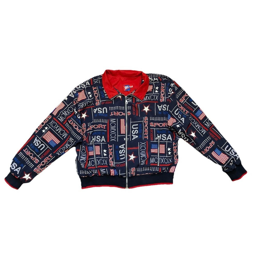 Vintage Tail Track Jacket Women's L Navy Red Microfiber Patriotic USA Flag 1999